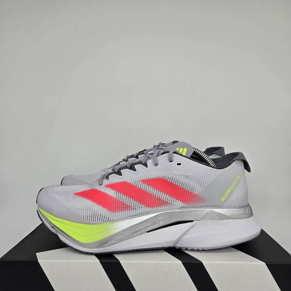 adidas Women's Gray with Neon Pink & Neon Yellow Athletic Running Shoes